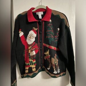 Knit Christmas tree Santa reindeer holiday ugly sweater